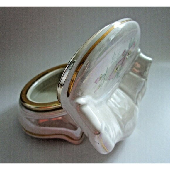 VTG Sofa Shaped Trinket Jewelry Box Capodimonte Pink Floral Gold Hinged Italy - Picture 5 of 9